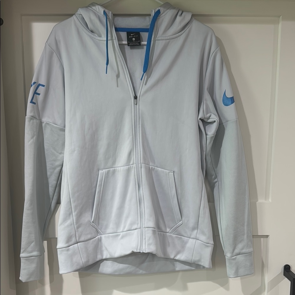 Nike Light Gray Hoodie with Blue Accents